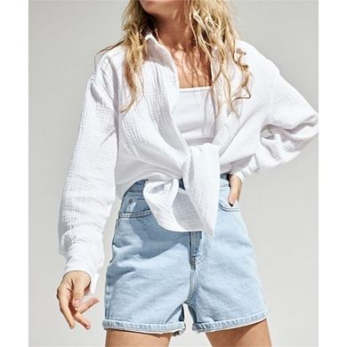 Women's Casual Plaid Button Down Shirts Short Sleeve Collared Y2k Blouse