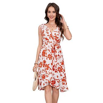 Women's Casual A-Line V-Neck Sundress Floral Print Short Suspender Belt Dress