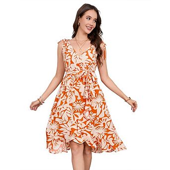 Women's Casual A-Line V-Neck Sundress Floral Print Short Suspender Belt Dress