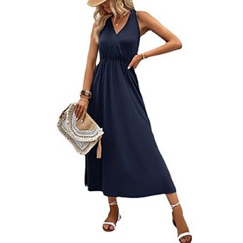 Women's Halter Neck Maxi Dress, V-Neck Split Hem Casual Summer Dress
