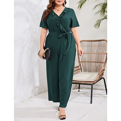plus size dress jumpsuits Off The Shoulder Crepe Jumpsuit With Organza Sleeves In Black, Black / Plus Size / 30 Make a sparkling entrance in our Alluring Sequins Jumpsuit Womens Plus Size Elegant Jumpsuits