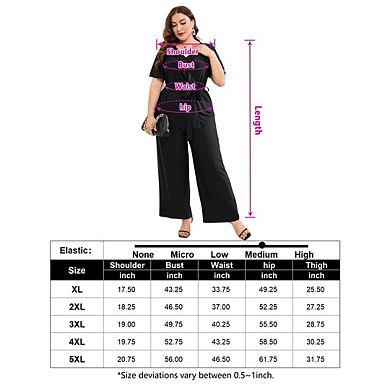 Womens Plus Size Elegant Jumpsuits V-Neck Ruffled Short Sleeve Wide Leg Rompers High Waist Tie