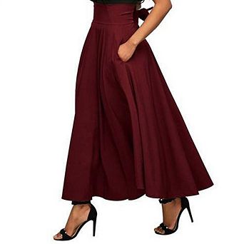 Women's Casual Ankle Length High Waist A-line Flowy Long Maxi Skirt with Pockets