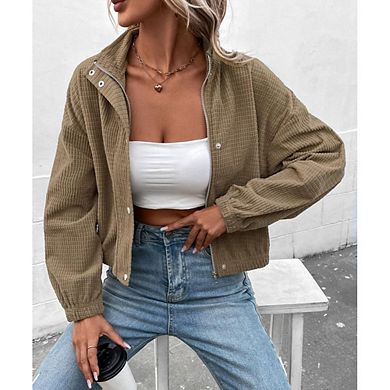 Women's Causal Crop Jackets Long Sleeve Button Down Corduroy Jackets Tops for Work Office