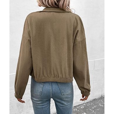 Women's Causal Crop Jackets Long Sleeve Button Down Corduroy Jackets Tops for Work Office