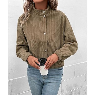 Women's Causal Crop Jackets Long Sleeve Button Down Corduroy Jackets Tops for Work Office