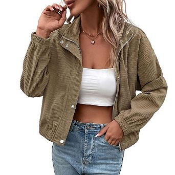 Women's Causal Crop Jackets Long Sleeve Button Down Corduroy Jackets Tops for Work Office