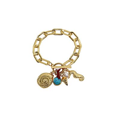 Emberly Gold Tone Simulated Stone & Seahorse Charm Toggle Bracelet