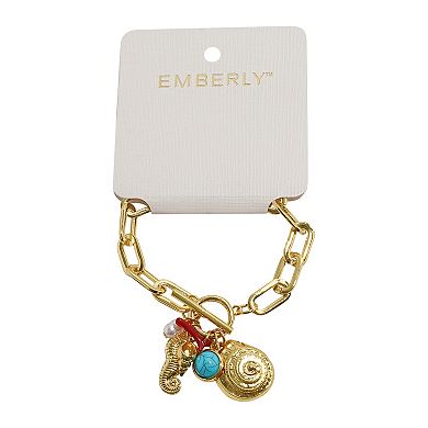 Emberly Gold Tone Simulated Stone & Seahorse Charm Toggle Bracelet