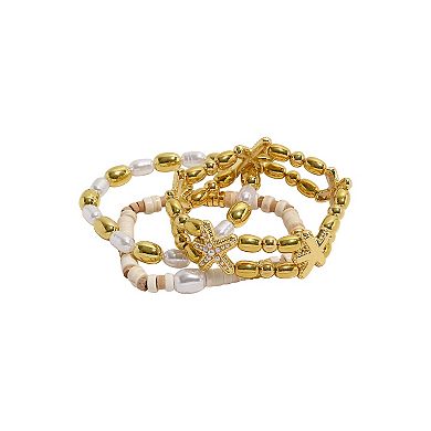 Emberly 3-Piece Gold Tone Beaded Stretch Bracelet Set