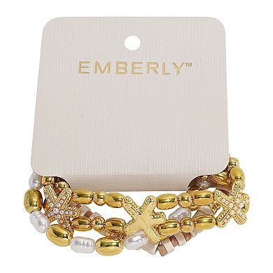 Emberly 3-Piece Gold Tone Beaded Stretch Bracelet Set