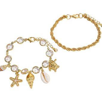 Emberly 2 pc Gold Tone Shell & Starfish Bracelet Set