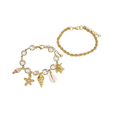 Emberly 2-Piece Gold Tone Shell & Starfish Bracelet Set