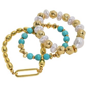Emberly 3 pc Gold Tone Simulated Pearl Stretch Bracelet Set