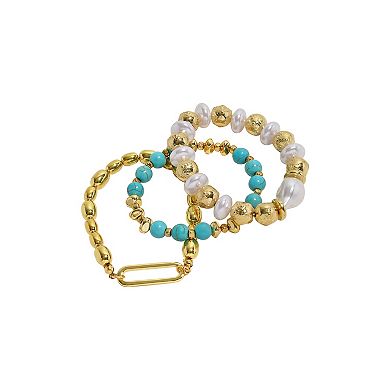 Emberly 3-Piece Gold Tone Simulated Pearl Stretch Bracelet Set