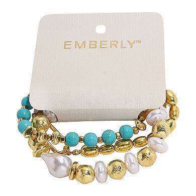 Emberly 3-Piece Gold Tone Simulated Pearl Stretch Bracelet Set