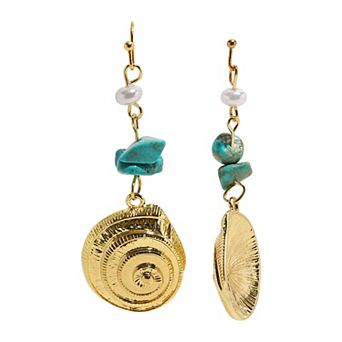 Emberly Gold Tone Simulated Coral Simulated Pearl & Shell Drop Earrings