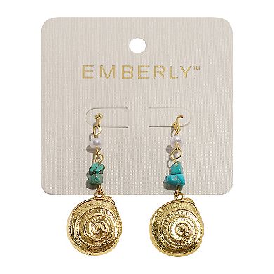 Emberly Gold Tone Simulated Coral Simulated Pearl & Shell Drop Earrings