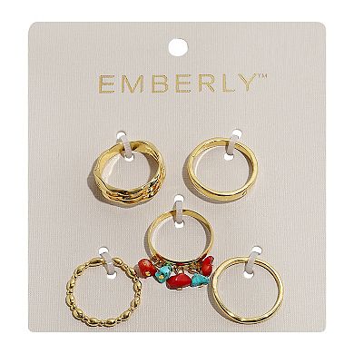 Emberly 5-Piece Gold Tone Multi Chip Split Ring Set