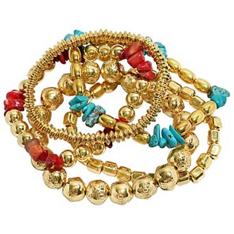 Emberly 5 pc Gold Tone Coral Chip Stretch Bracelet Set