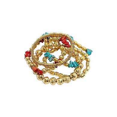 Emberly 5-Piece Gold Tone Coral Chip Stretch Bracelet Set