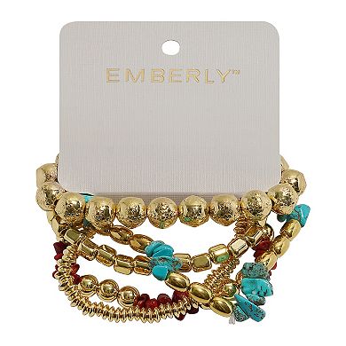 Emberly 5-Piece Gold Tone Coral Chip Stretch Bracelet Set