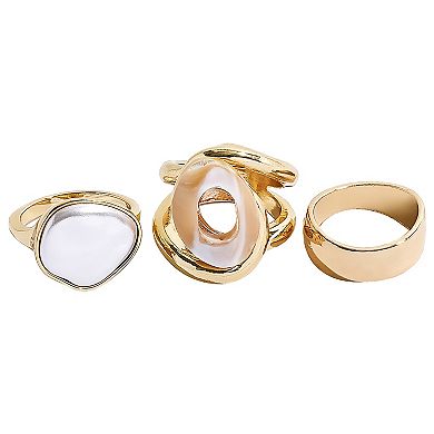 Emberly Gold Tone Mother-of-Pearl 3-Piece Ring Set