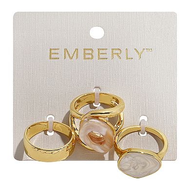 Emberly Gold Tone Mother-of-Pearl 3-Piece Ring Set