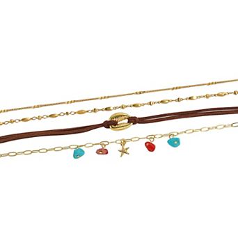 Emberly 4 pc Gold Tone Shell & Coral Starfish Anklet Set