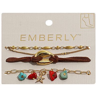 Emberly 4-Piece Gold Tone Shell & Coral Starfish Anklet Set