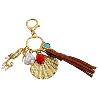 Emberly Gold Tone Seahorse Shell Tassel Charm Bag Charm
