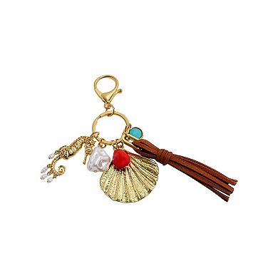 Emberly Gold Tone Seahorse Shell Tassel Charm Bag Charm