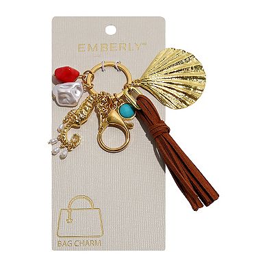 Emberly Gold Tone Seahorse Shell Tassel Charm Bag Charm
