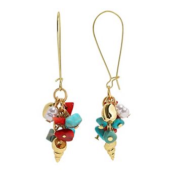Emberly Gold Tone Coral Simulated Pearl Cluster Earrings