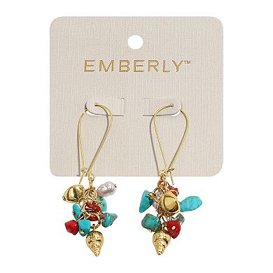 Emberly Gold Tone Coral Simulated Pearl Cluster Earrings