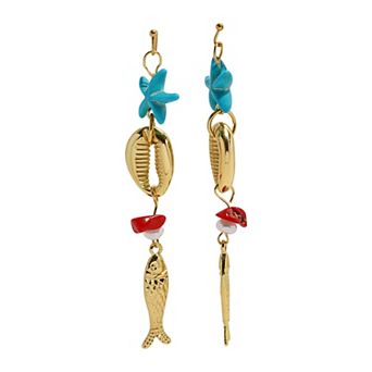 Emberly Gold Tone Starfish Coral Simulated Pearl Linear Earrings