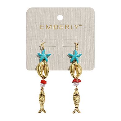 Emberly Gold Tone Starfish Coral Simulated Pearl Linear Earrings