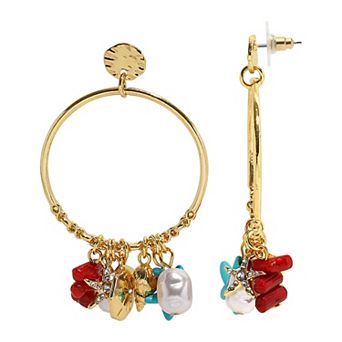 Emberly Gold Tone Coral Simulated Pearl & Shell Drop Earrings