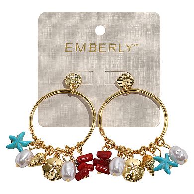 Emberly Gold Tone Coral Simulated Pearl & Shell Drop Earrings