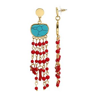 Emberly Gold Tone Simulated Stone Bead Coral Post Drop Earrings
