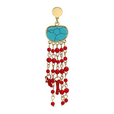 Emberly Gold Tone Simulated Stone Bead Coral Post Drop Earrings