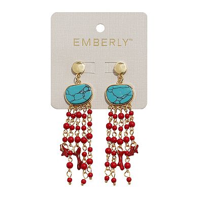 Emberly Gold Tone Simulated Stone Bead Coral Post Drop Earrings
