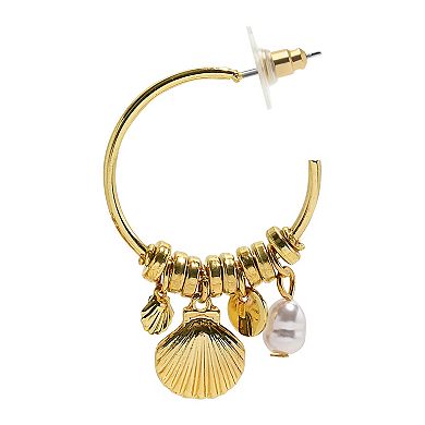 Emberly Gold Tone Simulated Pearl & Shell J-Hoop Earrings