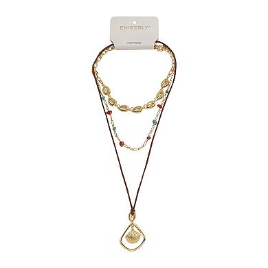 Emberly Gold Tone 3 Row Shell Coral Sealife Layered Necklace