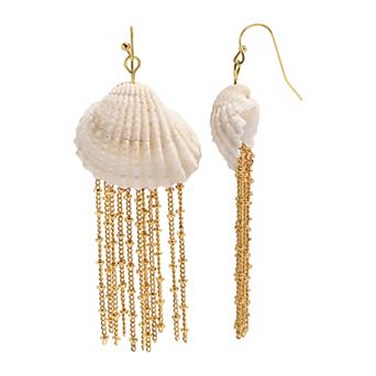 Emberly Gold Tone Starfish Shell Fringe Drop Earrings