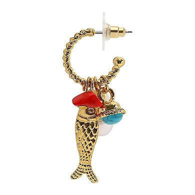 Emberly Gold Tone Coral Fish Hoop Earrings