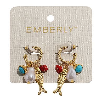 Emberly Gold Tone Coral Fish Hoop Earrings