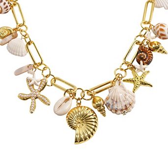 Emberly Gold Tone Multi Simulated Stone Starfish Charm Necklace