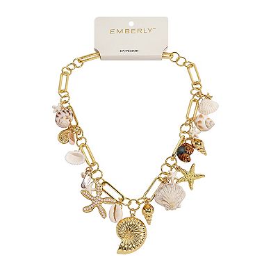 Emberly Gold Tone Multi Simulated Stone Starfish Charm Necklace