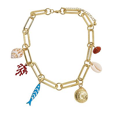 Emberly Gold Tone Multi Simulated Stone Coral & Shell Charm Necklace